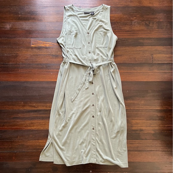 Tahari Modal Button Up Dress in Sage Green Size-L - Picture 1 of 8